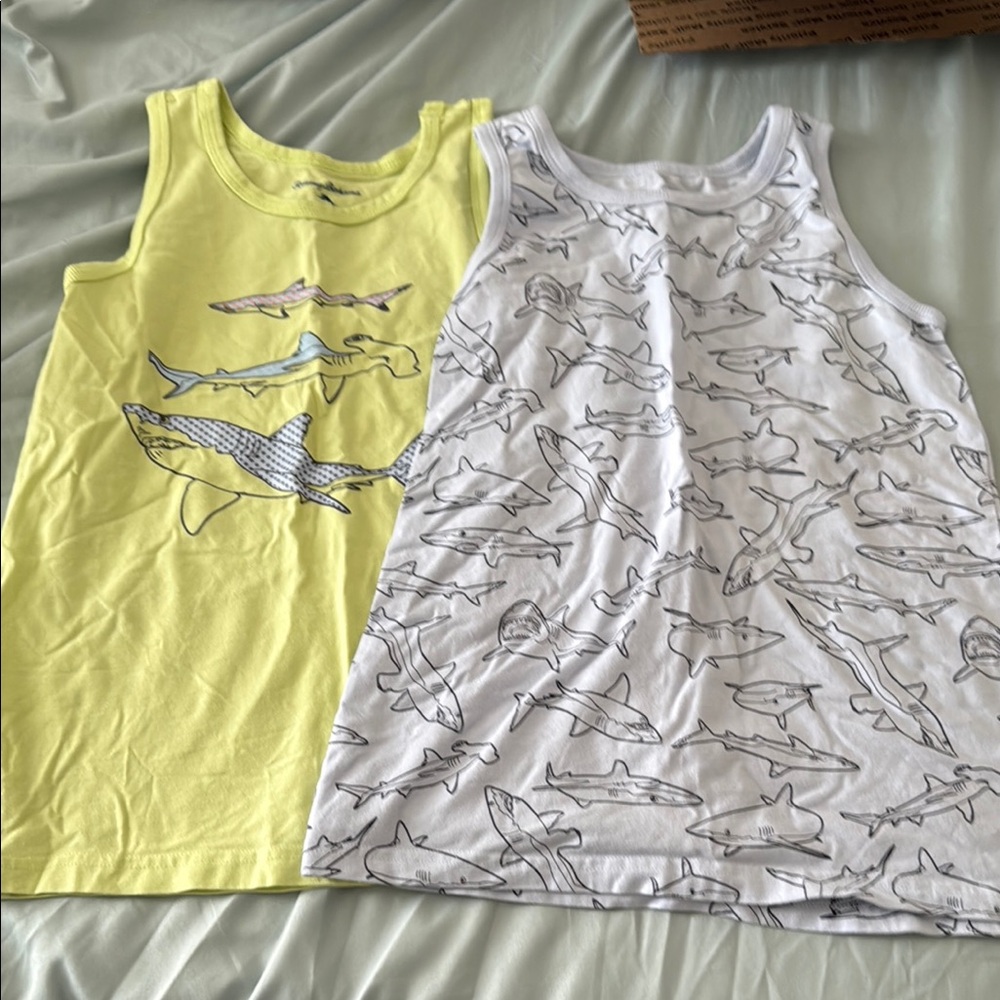 Kids Shark Print Tank Tops - Yellow and White